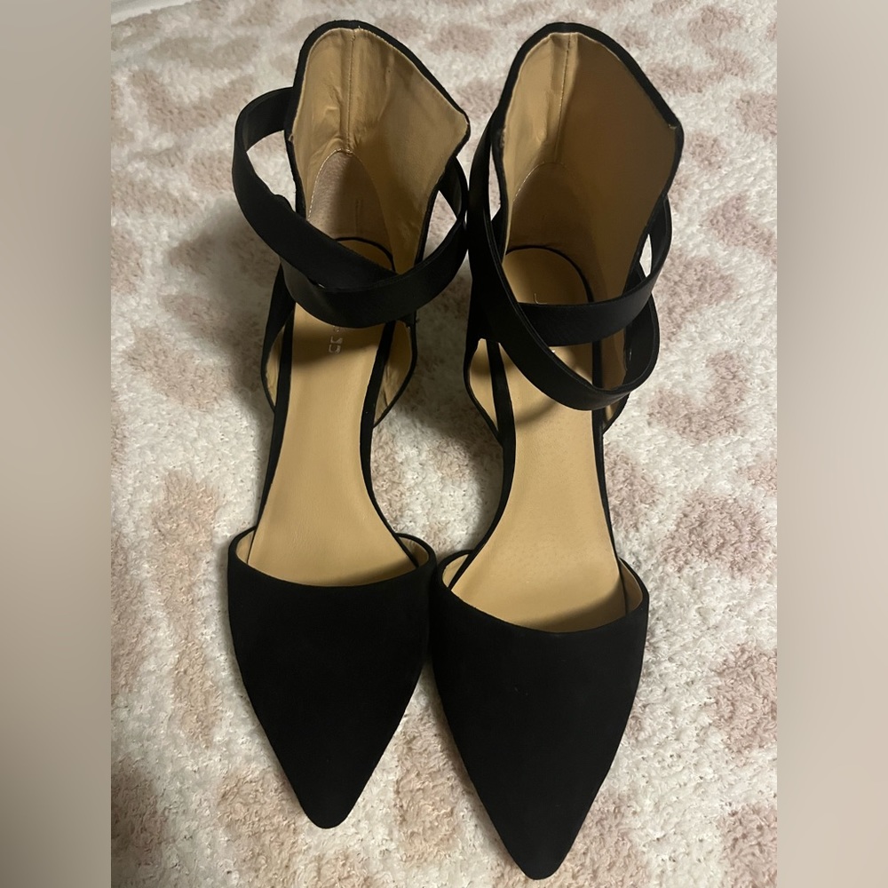 Joes high heel suede high back shoes.